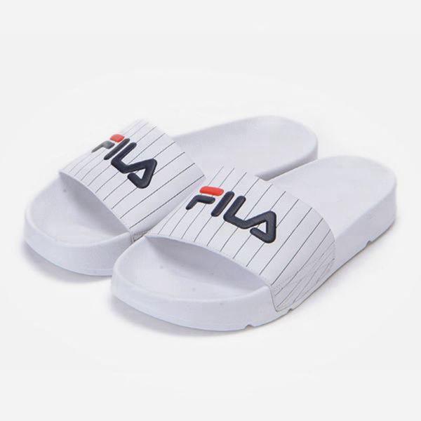 Fila Šľapky Damske Biele - Drifter Stripes Vypredaj - Slovakia 98361-ZIRL